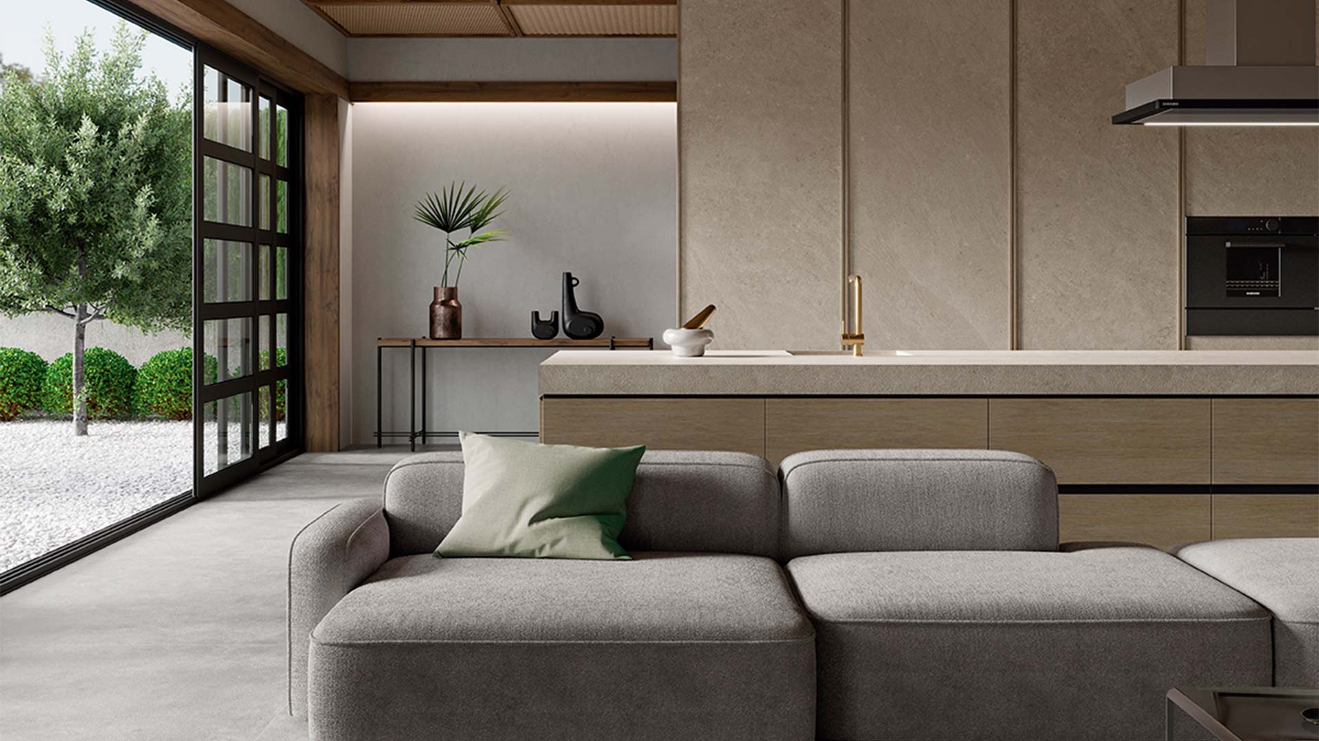Cocina con encimera e isla de Inalco MDi